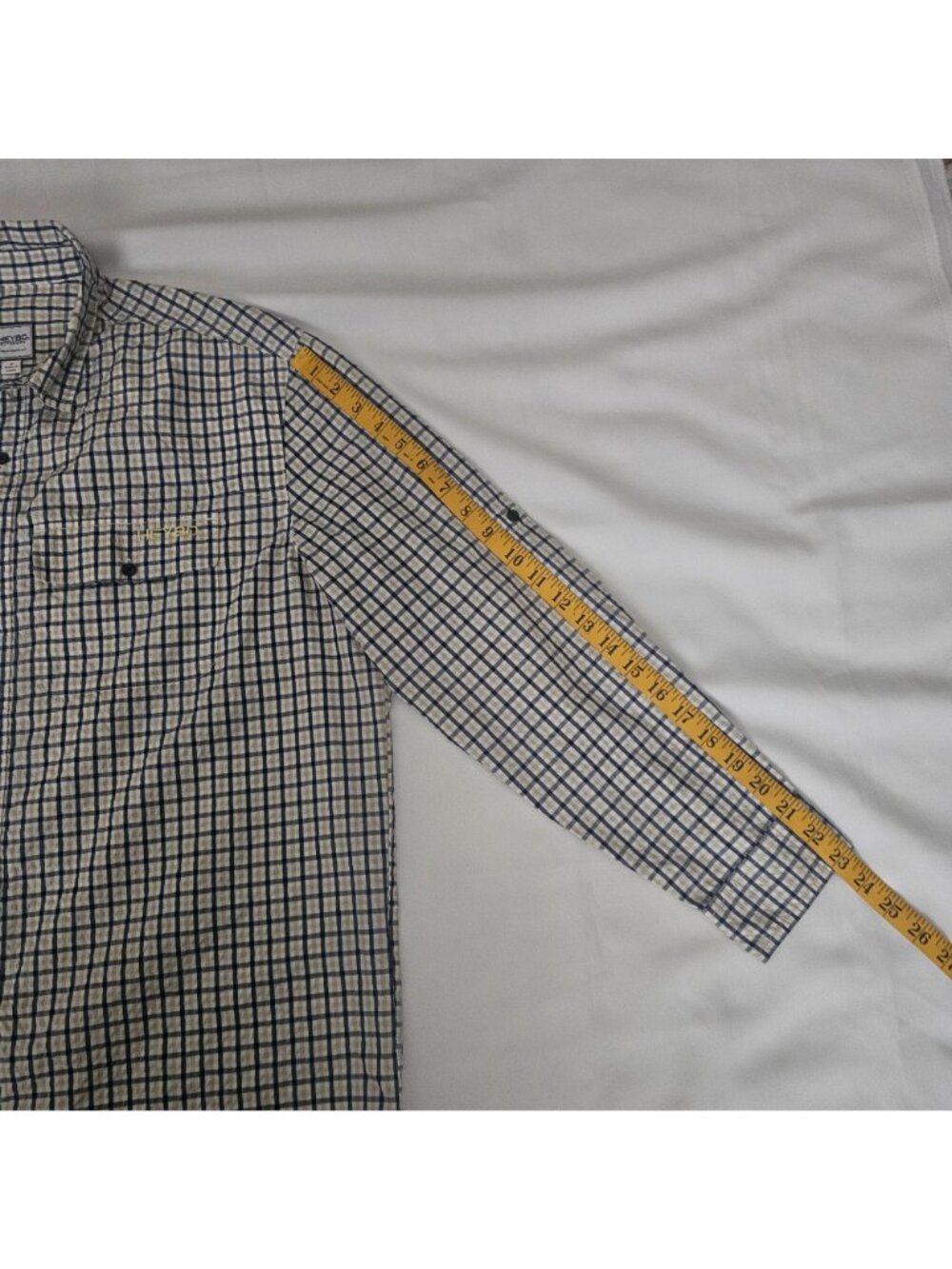 HEYBO Outdoors Navy-Khaki-White Headwaters Seersucker Long Sleeve Shirt Small - Picture 12 of 13